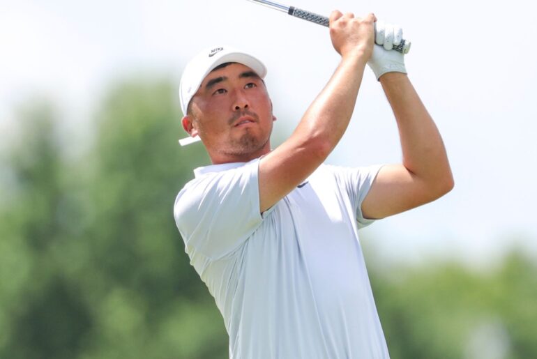 July 24th, 2025: Doug Ghim of the United States hits his shot on the fourth tee during the first round of the 3M Open 2025 at TPC Twin Cities on July 24, 2025 in Blaine, Minnesota. Steven Garcia-CSM (Credit Image: .. Steven Garcia/Cal Sport Media) (Cal Sport Media via AP Images)