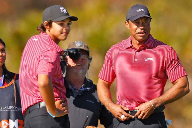 Tiger Woods watches Charlie Woods win state championship