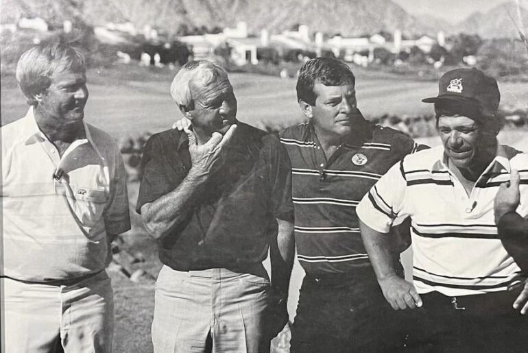 Behind the scenes photo from the 1987 skins game. RIP Fuzzy