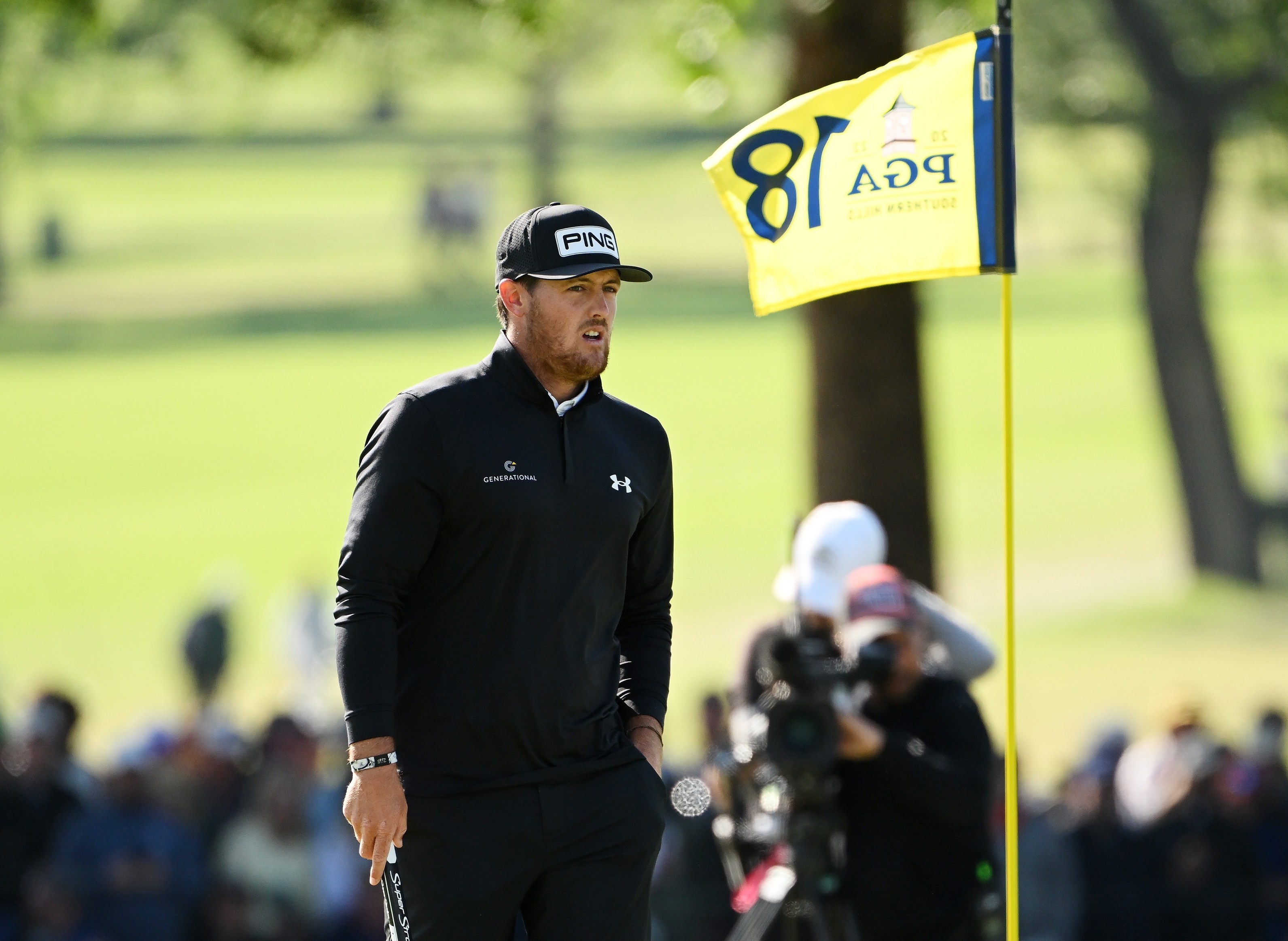 Mito Pereira reacts after his double bogey on the 18th green during the final round of the 2022 PGA Championship.