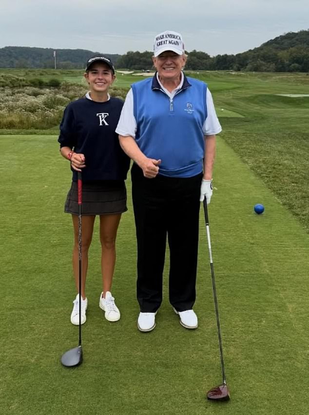 Kai also revealed in her vlog that she has officially accepted her position at the University of Miami, where she'll play collegiate golf. Pictured with Trump