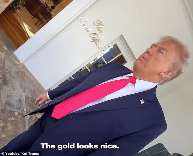 Kai complimented her grandfather on the color choice for The Oval Office gold sign, which sits above the doorway