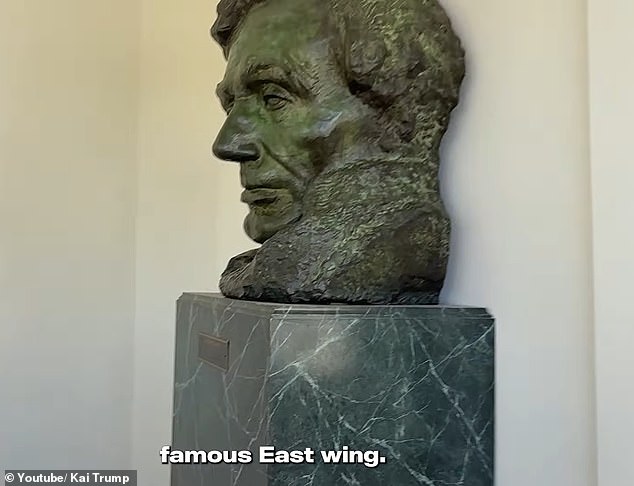 President Donald Trump pointed out a statue showing the face of former President Abraham Lincoln during a walk-through of the White House with his grandchildren