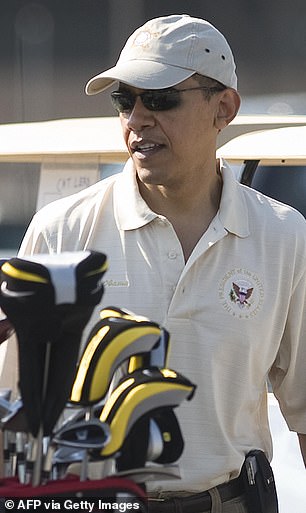 Obama playing golf at Andrews Air Force Base in 2009