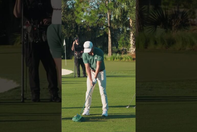 "Tiger, this one's just for you." Collin Morikawa got to hit some stingers in front of Tiger Woods.