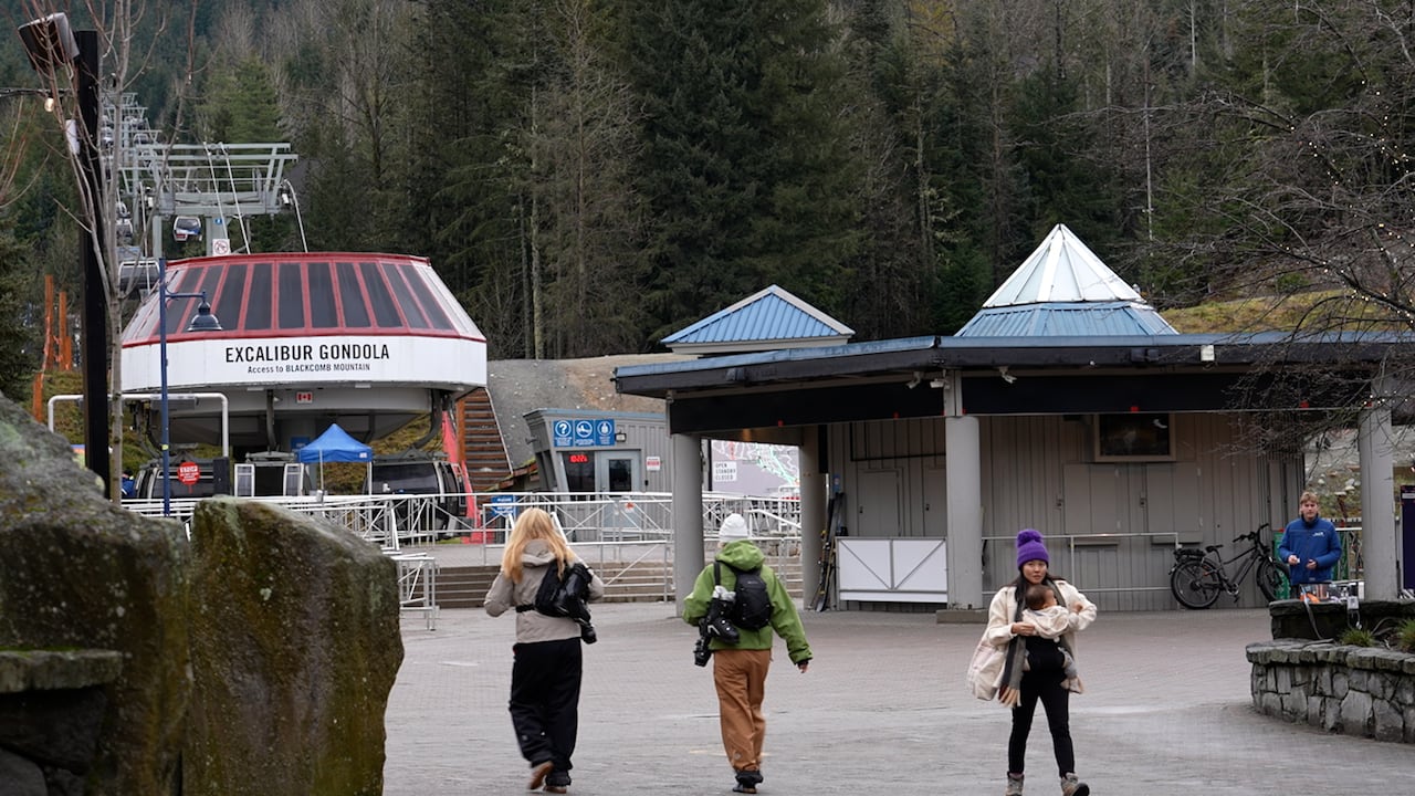 People walk through the village in Whistler