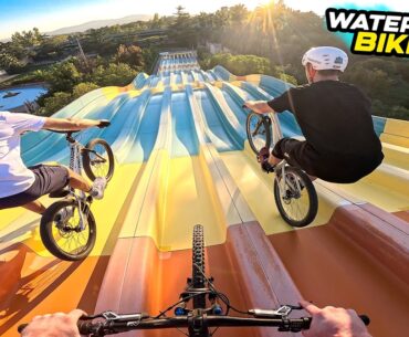 MOUNTAIN BIKING IN A HUGE ABANDONED WATERPARK - FULL SPEED SLIDES!