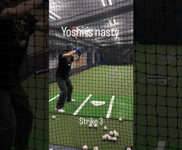 Roki Sasaki struck out against a simulated Yoshinobu Yamamoto in the cages 😭 // 🎥: RokiSasaki/IG