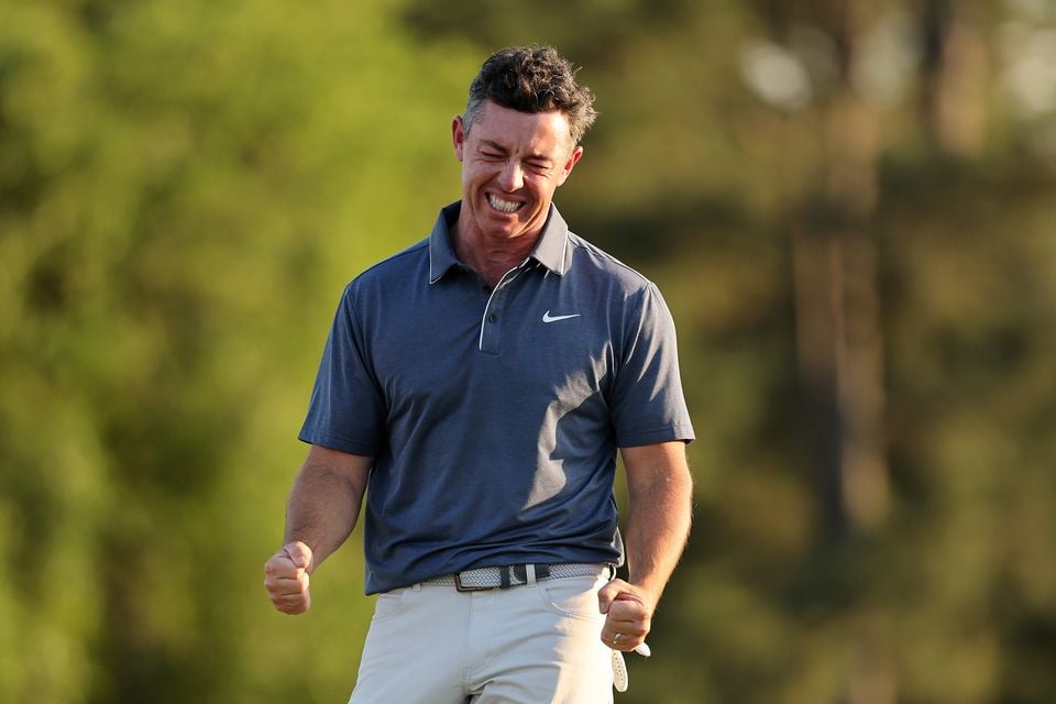 Rory McIlroy celebrates winning the 2025 Masters. Photo: Michael Reaves/Getty