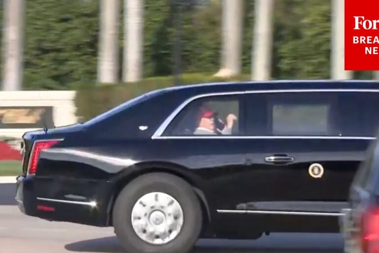 President Trump Arrives At Trump International Golf Club In Palm Beach, Florida