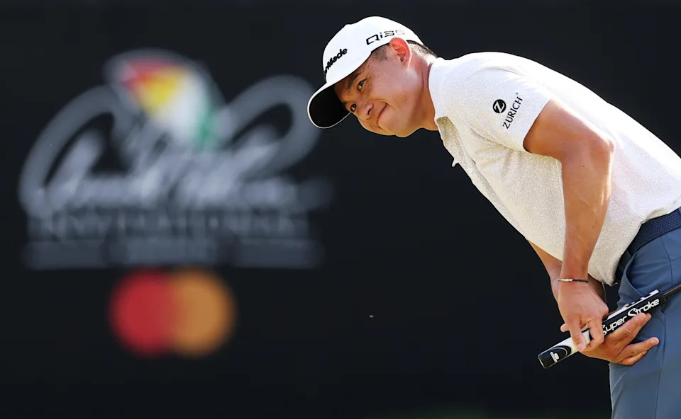 Collin Morikawa reacts to a putt on the 15th hole during the final round of the 2025 Arnold Palmer Invitational at Bay Hill Club & Lodge.