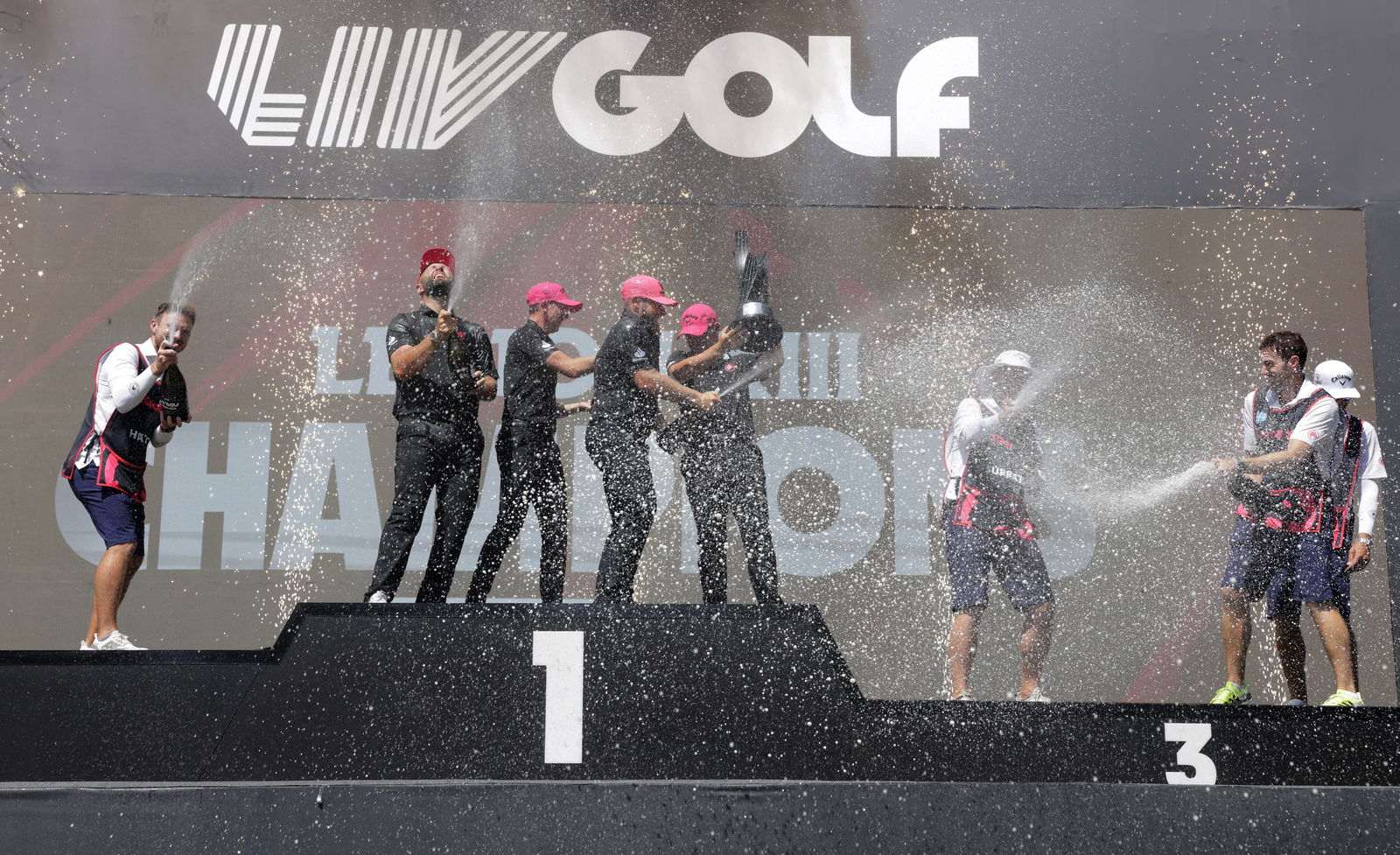 Jon Rahm's LIV Golf team celebrate a win