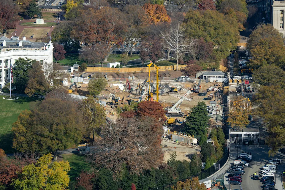 The president had been left figuring out what to do with what was once the East Wing, but is now a pile of dirt that needs clearing up. / Andrew Leyden/Getty