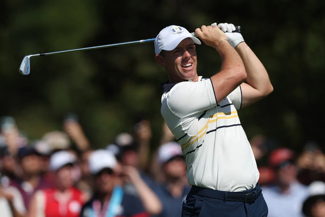 McIlroy headlines as Australian Open goes back to basics at Royal Melbourne Golf - The 2025 Ryder Cup - Bethpage Black Golf Course, Farmingdale, New York, United States - September 28, 2025 Team Europe's Rory McIlroy hits his tee shot on the 3rd hole during the singles REUTERS/Paul Childs