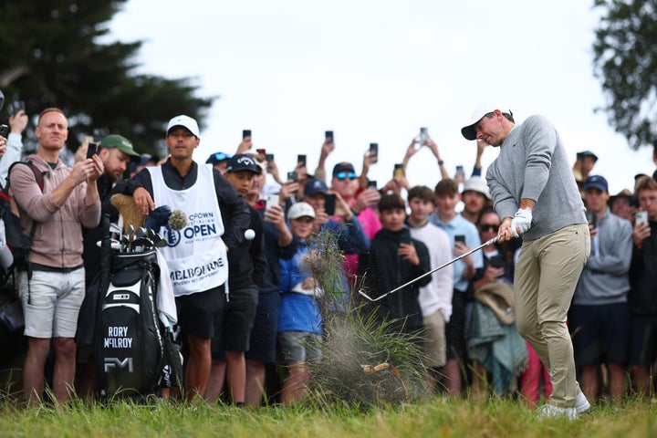 MELBOURNE, AUSTRALIA - DECEMBER 06: Rory McIlroy of Northern Ireland plays his second shot on the second hole on day three of the Crown Australian Open 2025 at The Royal Melbourne Golf Club on December 06, 2025 in Melbourne, Australia. (Photo by Josh Chadwick/Getty Images)