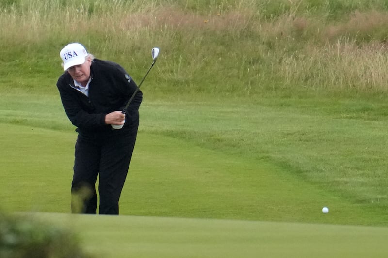 President Donald Trump plays a round of golf at Trump Turnberry golf course during his visit to the UK on July 27, 2025 in Turnberry, Scotland.