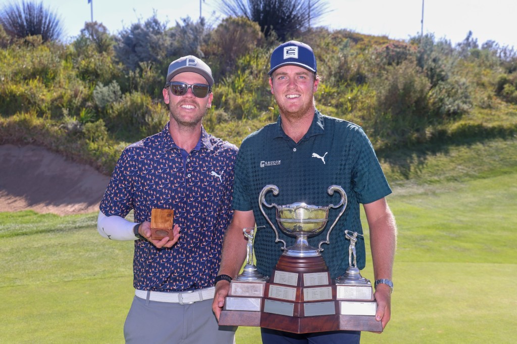 Deon Germishuys (right) and his caddie, Jason Scheepers. Photo: Carl Fourie/Sunshine Tour.