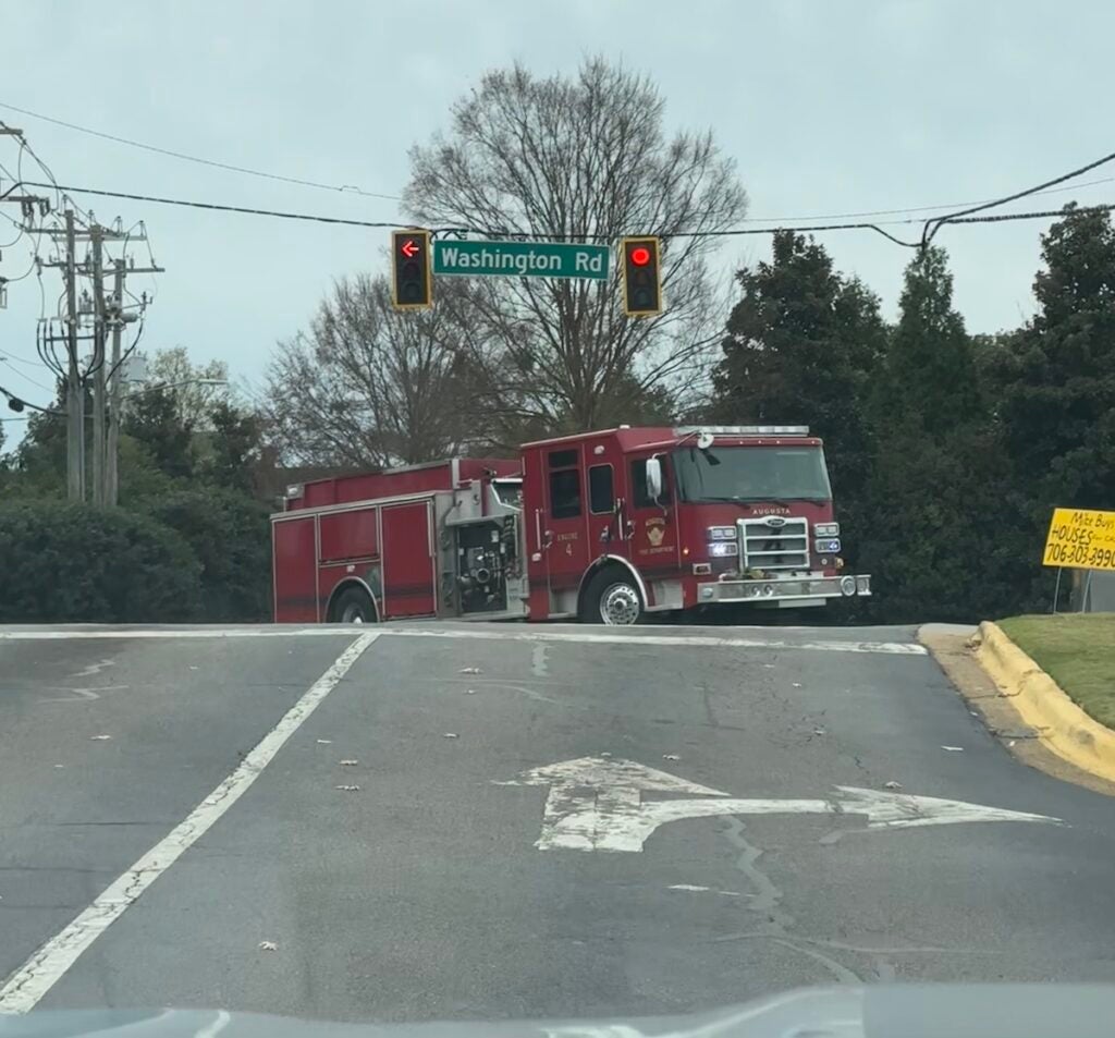 An Augusta Fire Department fire truck can be seen leaving the Augusta National Golf Club on Monday, Dec. 1. Staff photo by Susan McCord
