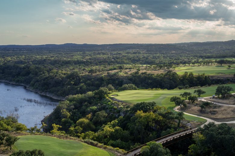 A golf course on a river cliff.