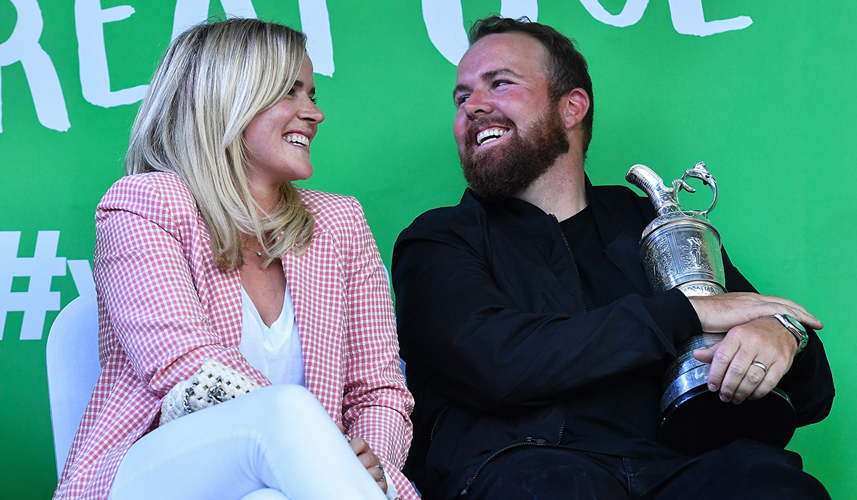 Shane Lowry with the Claret Jug and his wife Wendy at his homecoming after the 2019 Open