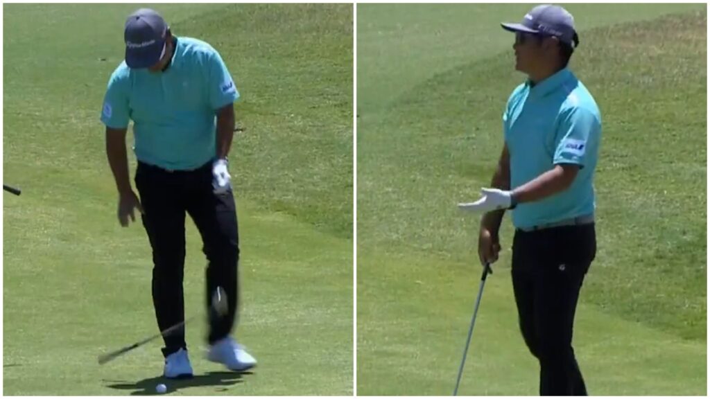 Ryo Hisatsune Drops Club On His Ball During Final Round Of Crown Australian Open