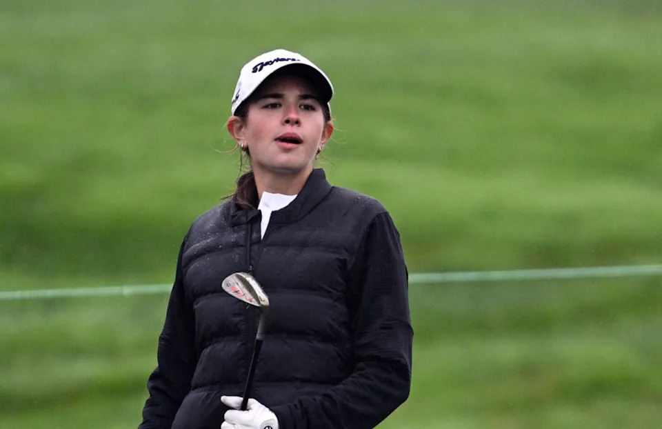 LA JOLLA, CALIFORNIA - FEBRUARY 12: Kai Trump watches her shot on the ninth hole prior to The Genesis Invitational 2025 at Torrey Pines Golf Course on February 12, 2025 in La Jolla, California. (Photo by Orlando Ramirez/Getty Images)Orlando Ramirez/Getty Images.
