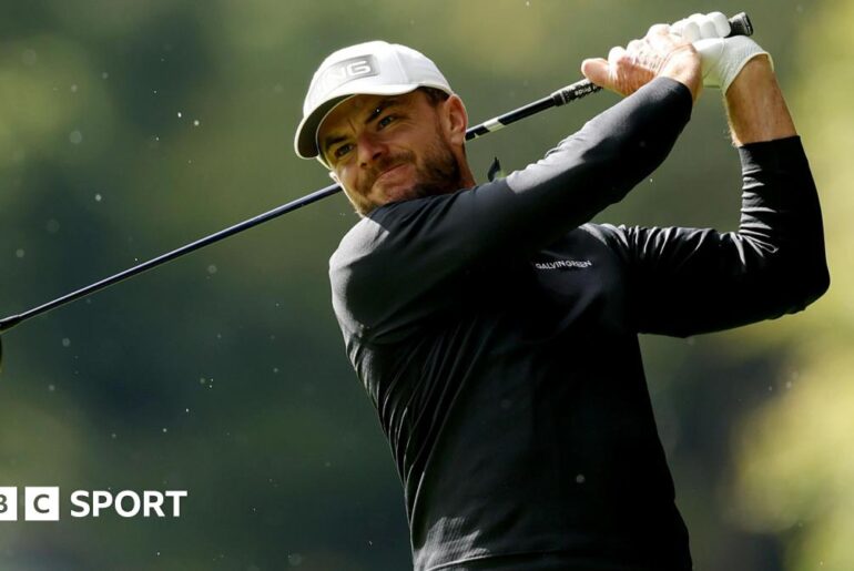 Laurie Canter grimaces after an iron shot