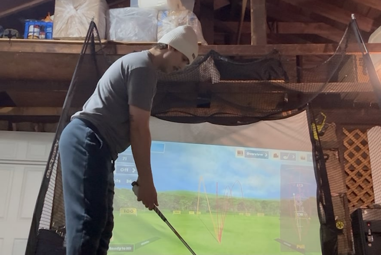 7 iron. About 155-165 for me at 83-84 mph club speed. any recommendations I can do to improve my game and give me more consistency with swing?