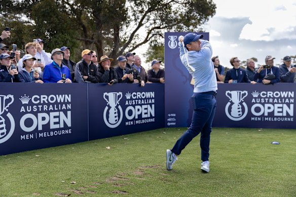 McIlroy plays a shot at Royal Melbourne.