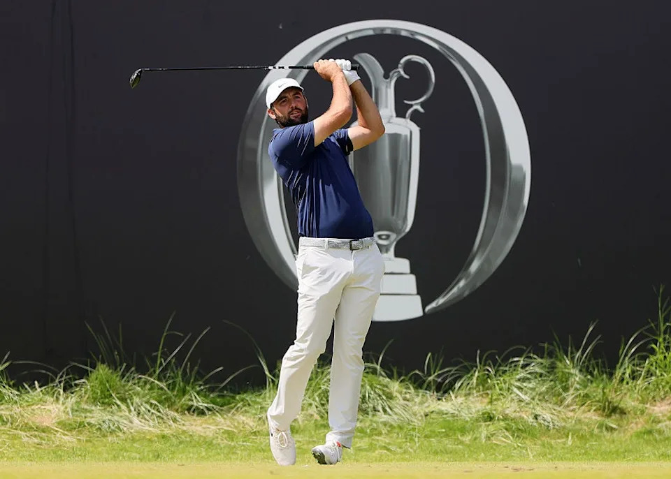 PORTRUSH, NORTHERN IRELAND - JULY 20: Scottie Scheffler of the United States tees off on the first hole during day four of The 153rd Open Championship at Royal Portrush Golf Club on July 20, 2025 in Portrush, Northern Ireland. (Photo by Alex Slitz/Getty Images)