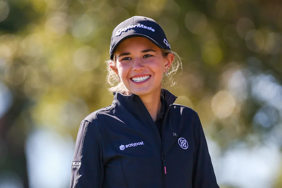 BELLEAIR, FLORIDA - NOVEMBER 12: Amateur golfer Kai Trump looks on from the 11th tee prior to The ANNIKA driven by Gainbridge at Pelican 2025 at Pelican Golf Club on November 12, 2025 in Belleair, Florida. (Photo by Douglas P. DeFelice/Getty Images)