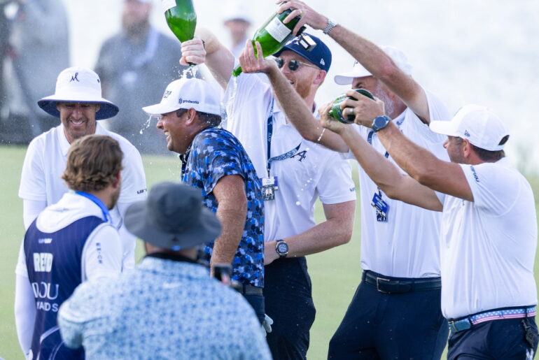 LIV Golf's Patrick Reed is doused in champagne