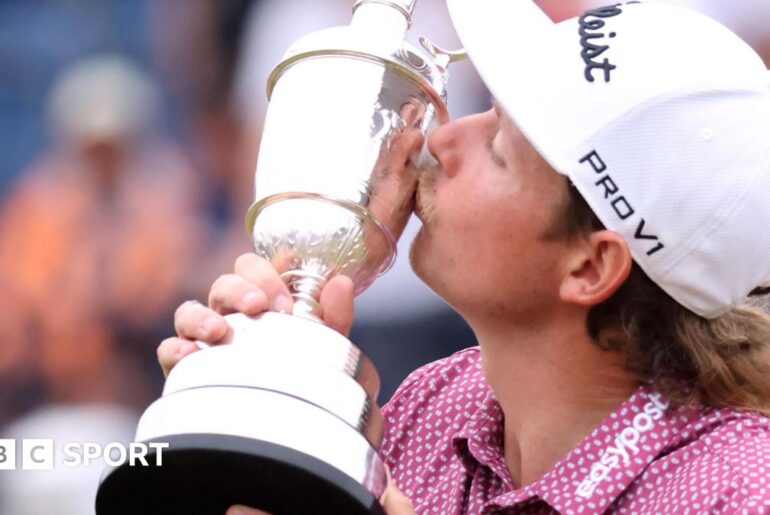 Cam Smith kisses the Claret Jug after winning the 150th Open Championship over the Old Course at St Andrews