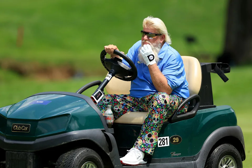 LOUISVILLE, KENTUCKY - MAY 16: John Daly of The United States drives to his third shot on the 16th hole during the first round of the 2024 PGA Championship at Valhalla Golf Club on May 16, 2024 in Louisville, Kentucky. (Photo by David Cannon/Getty Images)David Cannon&sol;Getty Images