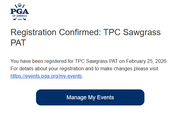 I've registered to take my PGA playing ability test at TPC Sawgrass