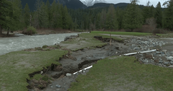Atmospheric river causes Coquihalla River to cut right through Hope golf course - BC