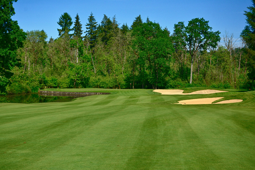 The scary 2nd shot on the short par 5, 14th at Witch Hollow.