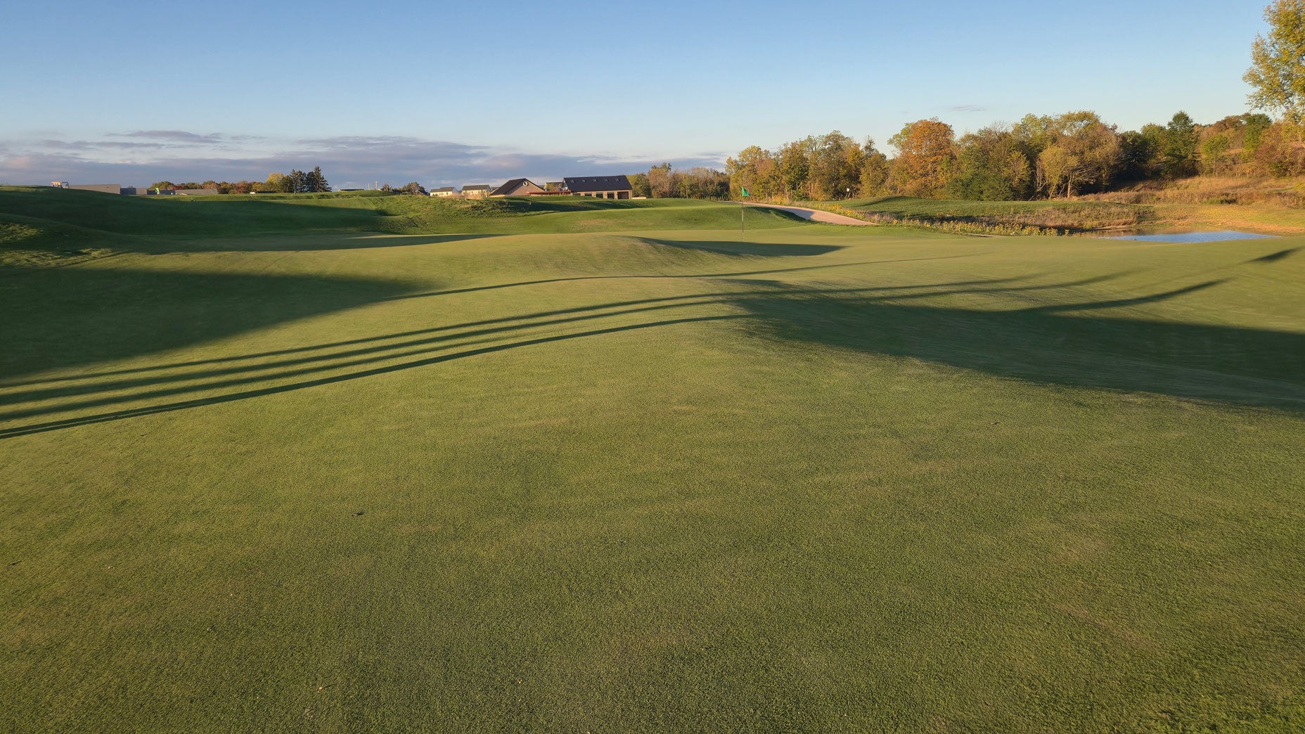 The double green 1st and 9th hole at the Reversible