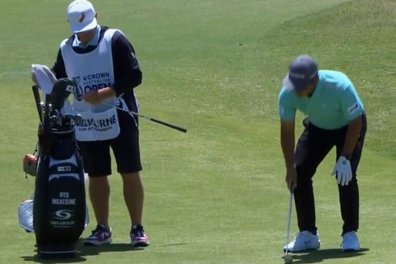 Ryo Hisatsune dropped his club on his ball (X/Twitter)