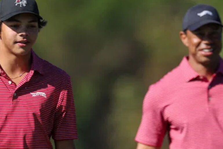 Charlie Woods with father Tiger Woods