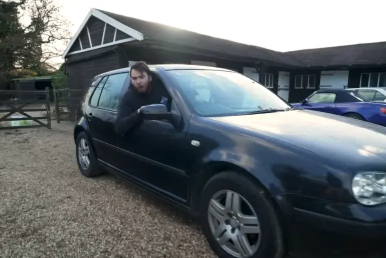 A YouTuber buys a $1,065 Volkswagen Golf to redo the disastrous build he attempted at 17, this time with the Porsche wheels and brakes he always wanted