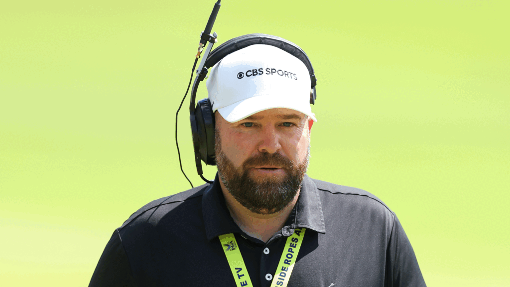 Colt Knost Replaces Ian Baker-Finch On CBS Sports Golf Team A headshot of Colt Knost wearing a white CBS Sports cap and radio headset during 2024
