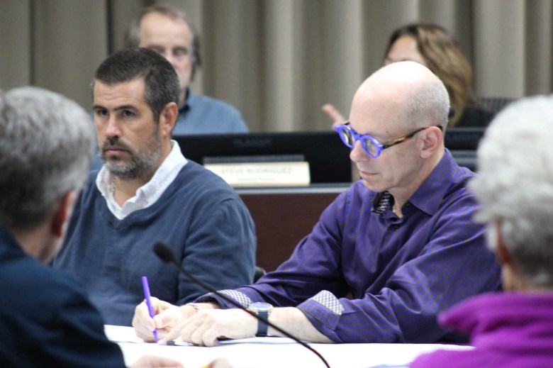 Project architect Barry Winick, right, outlines design plans for the Sandpiper Golf Club that includes two above ground levels and one underground level.