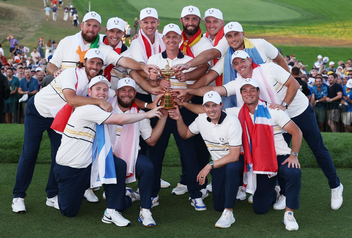 Team Europe with the Ryder Cup trophy