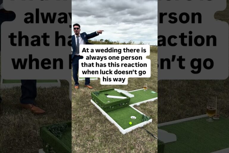 OH No…. There is always one person that reacts like this #modernwedding #weddingminigolf #weddingfun