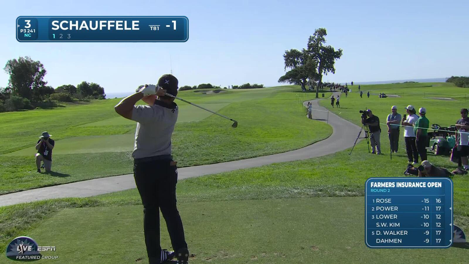 Xander Schauffele holes out for birdie on No. 3 at Farmers