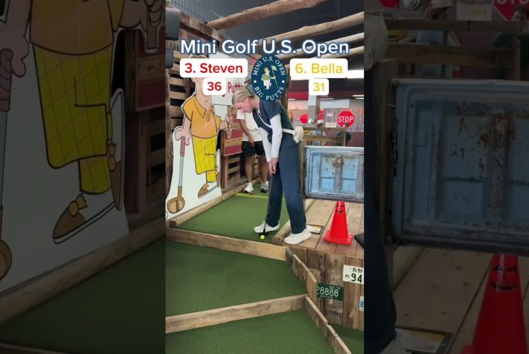 OUR MOST VIEWED TOURNAMENT! 3. Steven vs 6. Bella ROUND 1 (Holes 15-16) #golf #minigolf #puttputt