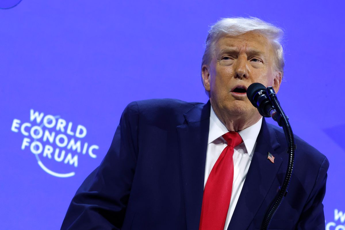 U.S. President Donald Trump gives a speech at the World Economic Forum (WEF) in Davos.