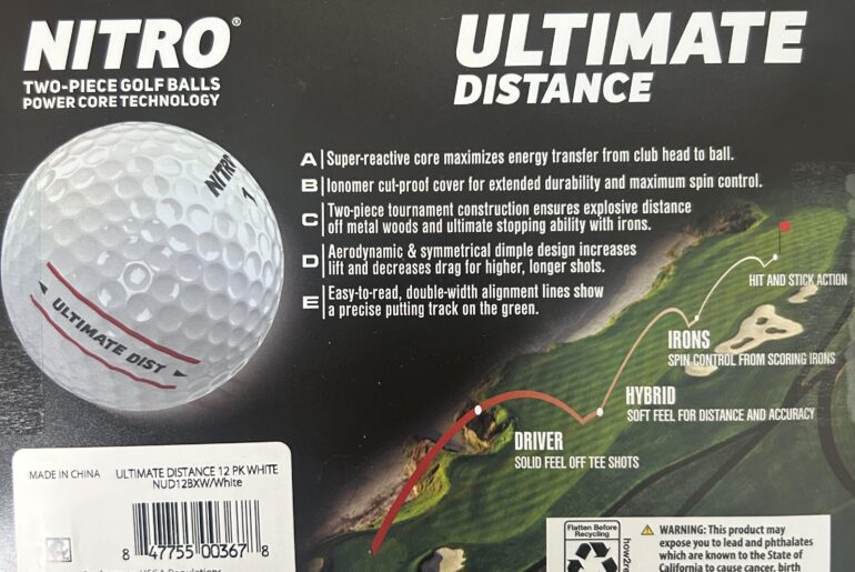 The picture on the back of a box of Nitro golf balls appears to show golf in the wrong direction