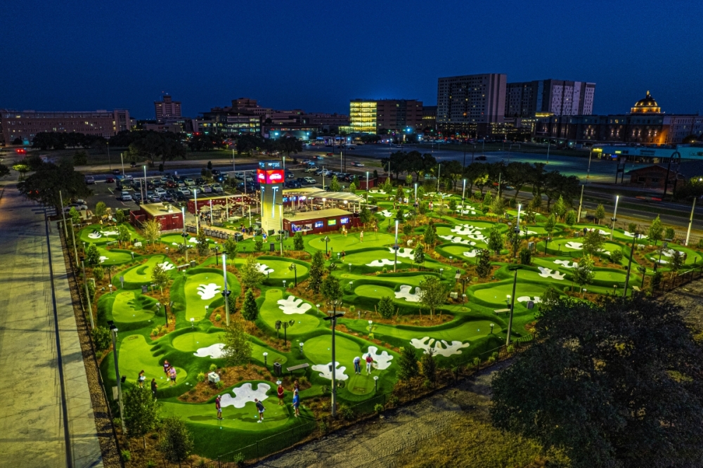 PopStroke, Layne’s Chicken Fingers, Tumble 22: Check out 6 trending Austin metro stories A birds-eye view of PopStroke in College Station shows the mini-golf courses, outdoor dining areas and entertainment spaces headed to Cedar Park. (Courtesy PopStroke)